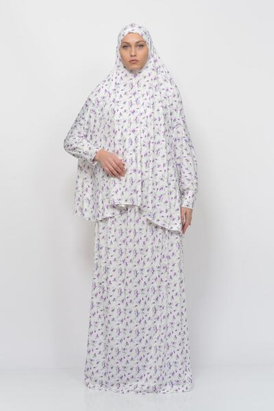 Altobeh Πρακτικό φόρεμα προσευχής Hijab Lycra με μανίκια νυχτερίδας με λουλούδια 992-0203