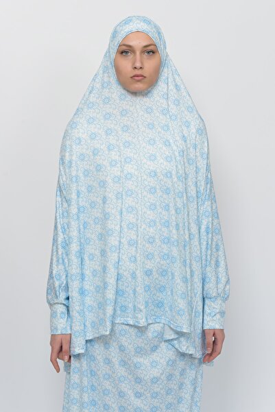 Altobeh Practical Two Pieces Sun Patterned Bat Sleeve Hijab Lycra Muslim Prayer Dress 992-0310