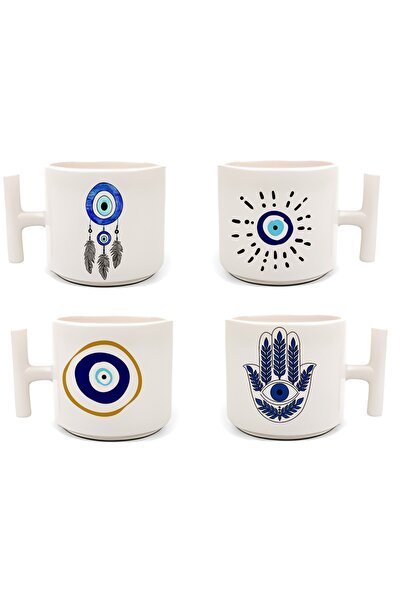 GünayStore Nazar Boncuklu Göz Temalı Baskılı Latte& Espresso El Yapımı T Kulp...