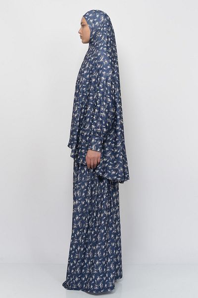 Altobeh Πρακτικό φόρεμα προσευχής Hijab Lycra με μανίκια νυχτερίδας με στάμπα λουλουδιών 992-0213