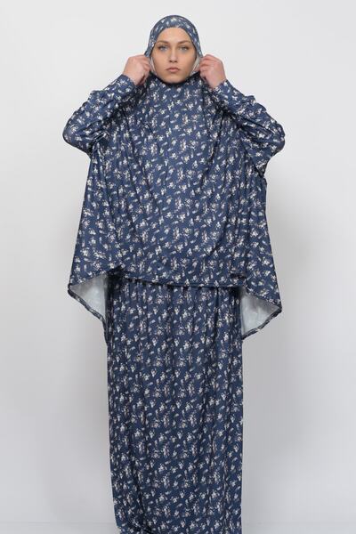 Altobeh Πρακτικό φόρεμα προσευχής Hijab Lycra με μανίκια νυχτερίδας με στάμπα λουλουδιών 992-0213