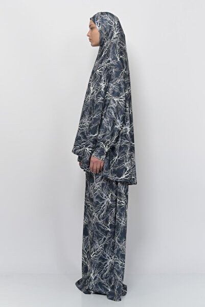 Altobeh Practical Two Pieces Tree Patterned Bat Sleeve Hijab Lycra Muslim Prayer Dress 992-0708
