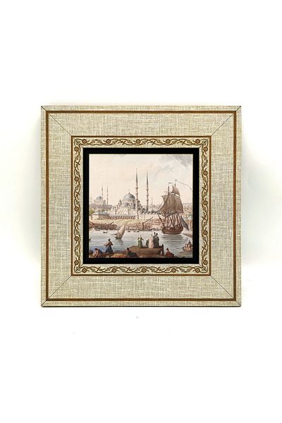 Sadrazam Eminönü New Mosque Illustrated - Ottoman Printed Mdf Framed Painting 20X20 cm Krt-040