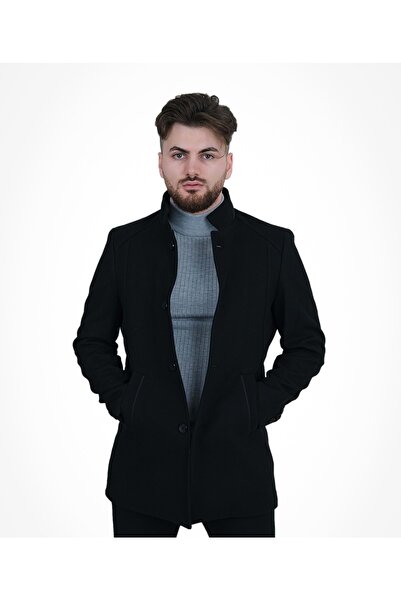 CZK Palton pentru bărbați din lână de cașmir cu guler negru