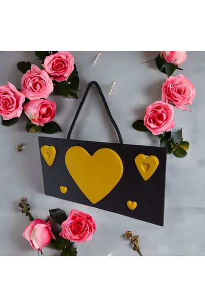 Bahat Heart 3d Wooden Yellow Black Door Back Wall Ornament Door Ornament G6