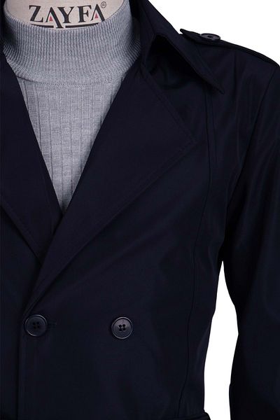 ZAYFA Zyf Navy Blue Double Breasted Men's Trench Coat