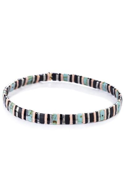NAZLI TAKILAR Black Turquoise Detailed Picasso Miyuki Tila Bracelet