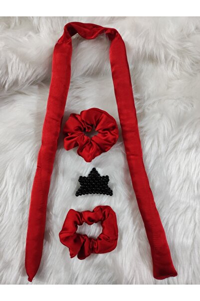 elvin aksesuar Kırmızı Renk Isısız Saç Şekillendirici Saç Sosisi Saten Toka -...