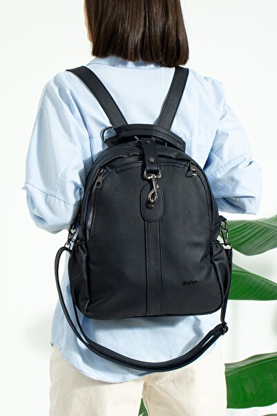 Just Polo Kadın Siyah Çok Bölmeli Sırt Çantası