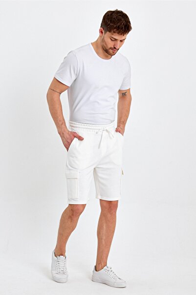 ENQUE Чоловічий класичний карго з кількома кишенями на еластичній резинці білого кольору