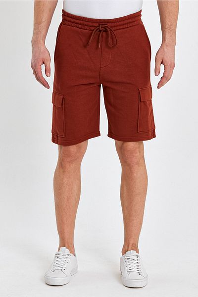 ENQUE Men's Classic Cargo Multi-Pocket Elastic Plain Tile Shorts