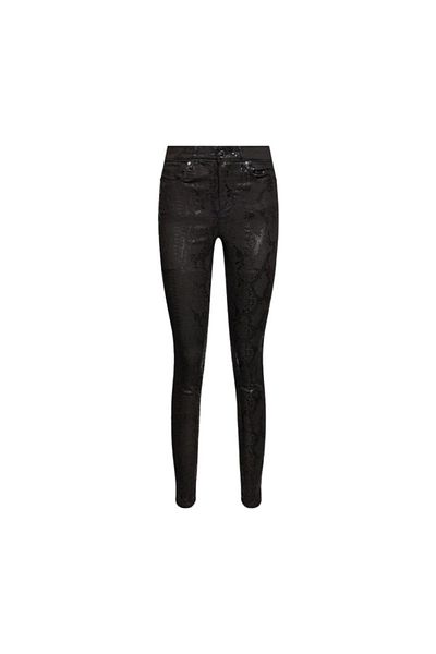 Guess Women Skinny Fit Snakeskin Five Pocket Pants, Black