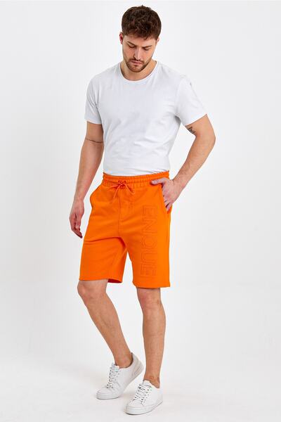 ENQUE Erkek Lastikli Baskılı Cepli Klasik Kısa Oranj Şort