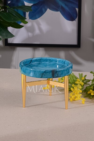MIARIK DESIGN & DEKORASYON Gold Pirinc Ayakli Rekli Mermer Lokumluk, Sunumluk, Servis Tabagi