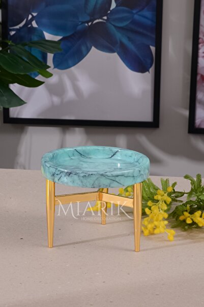 MIARIK DESIGN & DEKORASYON Gold Pirinc Ayakli Rekli Mermer Lokumluk, Sunumluk...