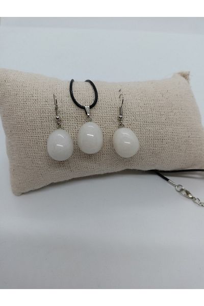 BalıkHediyelik White Onyx Stone Necklace/Earring Set - Natural Stone Necklace and Earring Set-1025