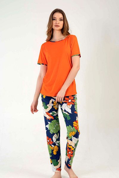 VİENETTA Women's P.suprem O Neck Long Sleeve Skirt Oval Pocket Pajama Set"