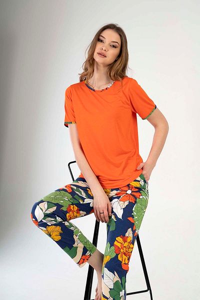 VİENETTA Women's P.suprem O Neck Long Sleeve Skirt Oval Pocket Pajama Set"
