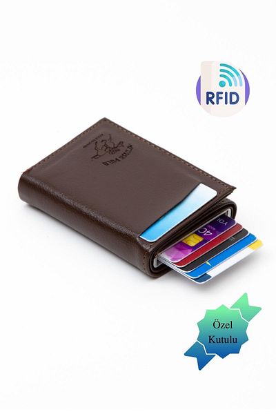 Adelina Bags Dark Brown Basic Leather Mechanism Card Holder Wallet with Automatic Slide