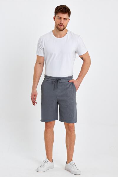 ENQUE Чоловічі шорти з еластичним поясом, принтом і кишенями, класичні, короткі, димчасто-сірі