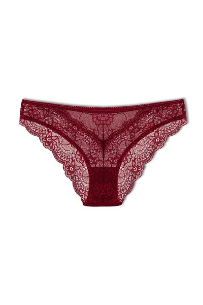 HNX Chiloți de damă cu slip din dantelă de culoare burgundy și tul
