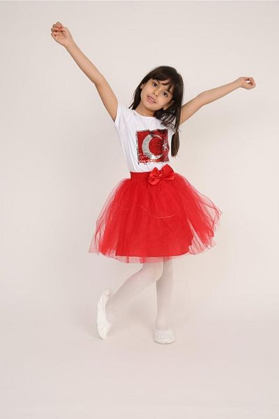 FATELLA Girl's 23 April 29 October 10 November 19 May Performance Outfit Patterned T-shirt Skirt Set