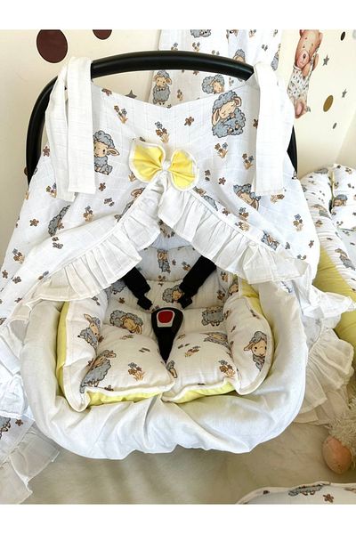 Babynest 3Pcs Stroller Cover / Baby Car Cover - White Muslin Fırsatlı Lamb