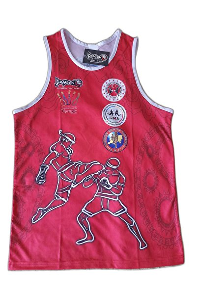 Dragon Giftoomsport- Federasyon Logolu Dijital Baskılı Muay Thai Atlet-l Beden-kırmızı