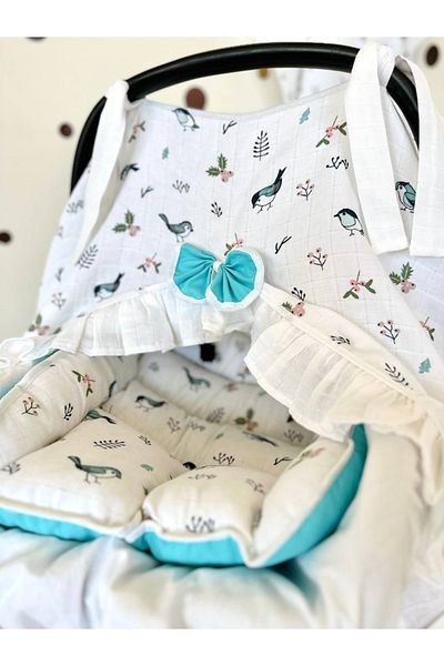 Babynest 3-Pack Stroller Cover / Baby Car Cover - White Muslin with Bird