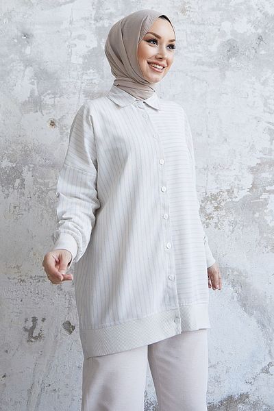 InStyle Elinya Stripe Pattern Linen Shirt Set - Light Blue