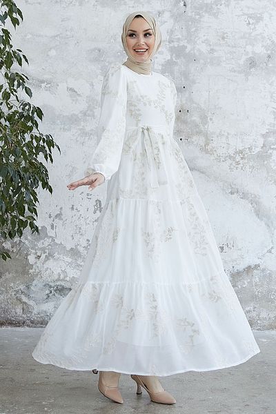 InStyle Rochie din șifon brodat Miles Leaf - Albă