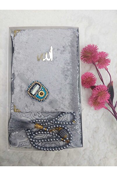 Pampas Accessories Gri Yasin-seccade-tesbih-taşlı Zikirmatik Çeyiz Seti