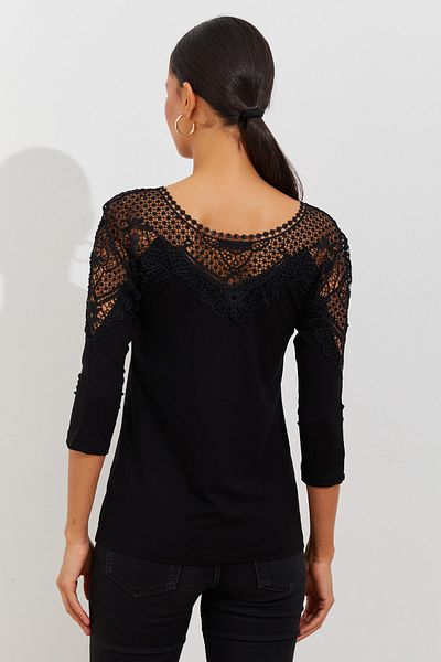 Cool & Sexy Schwarze Damenbluse mit Spitzendetail BK1608