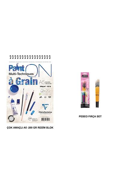 Clairefontaine 200gr A5 20 coli Spirală cu margine scurtă și set de perii Pebeo