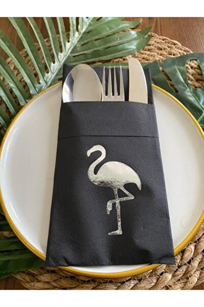 kidspartim 12 منديل فلامينجو أسود فضي - جيب، 40x40