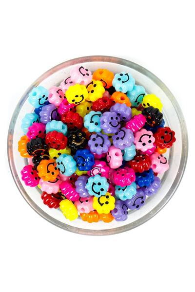 yfhobi 25 Gram - 10 Mm Karışık Renkli Gülenyüz Figürlü Plastik Boncuk, 1.kali...