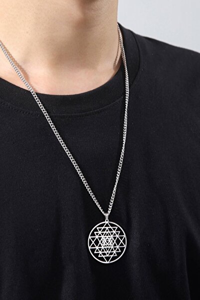 Sihirli Titreşimler Sri Yantra Paslanmaz Çelik Kolye Şans, Bolluk Bereket, Do...