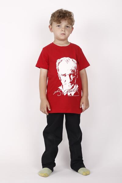 FATELLA Tricou unisex pentru copii Atatürk cu mânecă scurtă din bumbac pieptă...
