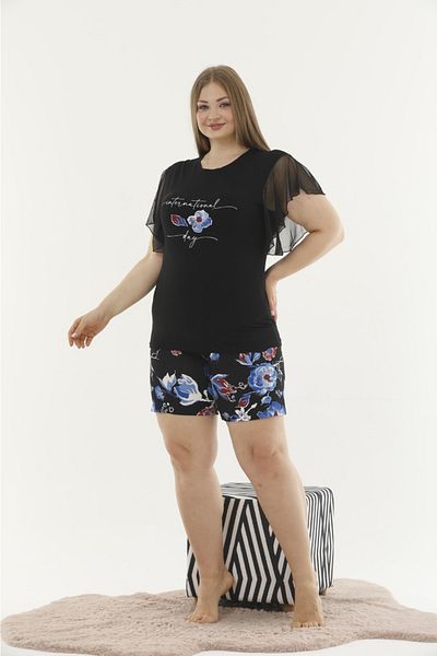 Yenimodam Plus Size Short Sleeve Women's Shorts Suit 10355