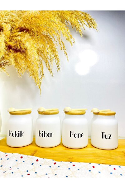 Cherry Collection 4-Piece Bamboo Glass Spice Set with Vacuum Lid (pepper-mint-salt-thyme) + wooden spoon