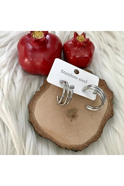 Opia Takı & Aksesuar أقراط نسائية فضية اللون بنصف حلقة من الفولاذ