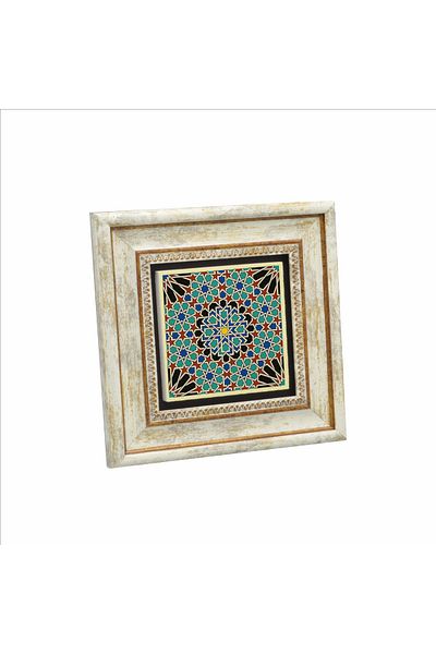 Sadrazam Palatul Elhambra - Model geometric islamic, pictură din piatră naturală imprimată marocană 20cmx20cm - Kd-047