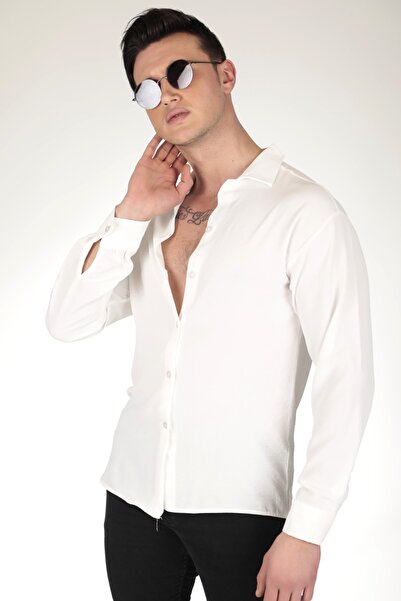 ARİM Men's Textured Aerobin White Linen Oversize Shirt