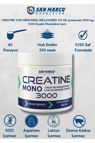 SANMARCO NUTRITION Creatine Base Series - 100% Micronized, Unflavored, 120 Gr