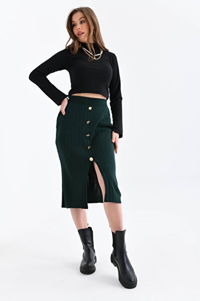VOLT CLOTHİNG Women's Buttoned Knitted Skirt