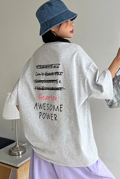 MODAGEN Μπλουζάκι Unisex Aweasome Grey Oversize πίσω με στάμπα