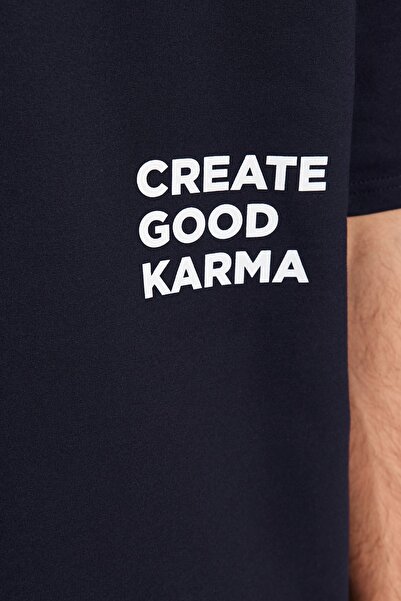 Trendyol Collection Σετ αθλητικής φόρμας Navy Blue Regular Off Shoulder Lettering με τύπωμα Cotton TMNSS23EM00001