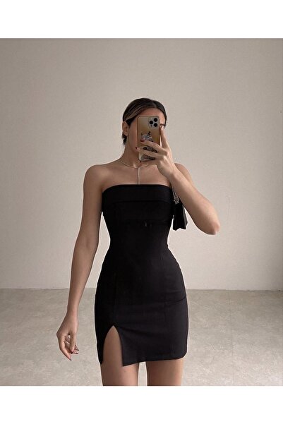 refisbutik Straplez Mini Boy Yırmaçlı Elbise