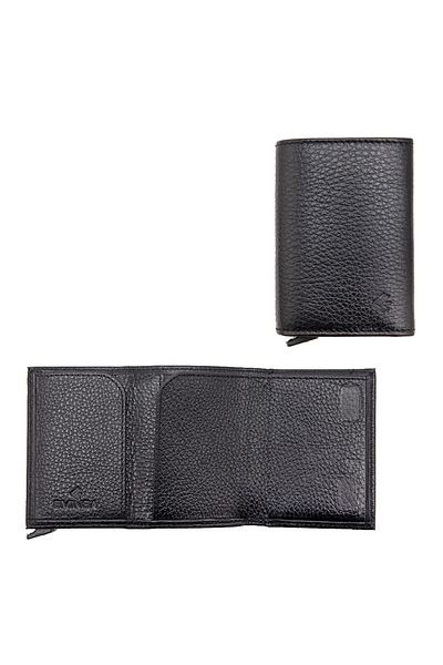 Eminsa Men's Black Genuine Leather Mechanism Card Holder Wallet
