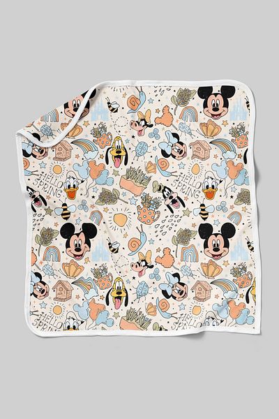 Tuğba Kuğu Organic Double Face Printed Baby Blanket - Cartoon Series - Mickey And Friends Pattern